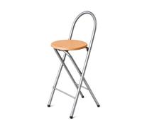 KMH® Taburete Bar Bill Set 1, Plegable, Respaldo y reposapiés - Plata/Haya | Altura 73 cm, ya montado, plegable y compacto, estructura de acero y asiento MDF en decoración haya - cocina, bar y eventos