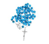 KMIMO - Collar rosario de perlas de cristal con medalla de Nuestra Señora de Lourdes y crucifijo, rosario de oración católica de 8 mm para mujer con bolsa de rosario, 76 cm, Vidrio