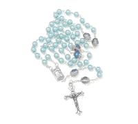 KMIMO - Perlas de rosario de cristal de 6 mm con crucifijo y medalla de Nuestra Señora de Lourdes, perlas cristalizadas de color, collar de rosario católico para mujer con bolsa de terciopelo, Vidrio