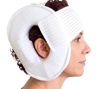 KMINA Almohada con Agujero para Oreja, Condrodermatitis, Piercing, Redonda | Cojín Antiescaras Bilateral con Cinta Regulable y Velcro, Protector para Dormir de Lado, Blanco, Fabricado en España