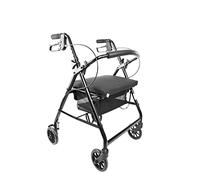KMINA - Andador para Ancianos 4 Ruedas, Andadores Adultos Plegable, Andadores para Ancianos con Asiento, Andadera para Ancianos Aluminio con Frenos de Maneta Negro - Fabricado en España