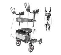 KMINA Andador para Ancianos Plegable con Asiento y Respaldo, Apoyabrazos Acolchados, 4 Ruedas, Frenos de Maneta, Aluminio