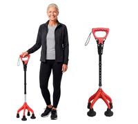 KMINA Bastón 4 Patas Ergonómico (Pesado y Robusto 1,5 Kg), Altura Ajustable, Diseño Patentado - Fabricado en España (Rojo)