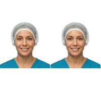 KMINA Gorros Desechables Sanitarios (100 unidades), Polipropileno Transpirable 10 g/m2, Diseño Acordeón con Doble Elástico, Talla estándar 53 cm (Paquete de 2)