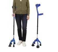 KMINA Muleta 4 Patas para Adultos desde 1,55 m, Altura Ajustable, Azul | Cuadrípode Ortopédica, Movilidad Reducida, Acero y Aluminio, Ambos Brazos, Antideslizante, Fabricado en España, Patentado
