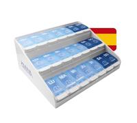 KMINA Pastillero Semanal 3 Tomas Grande Español, Organizador Medicamentos | Plástico sin BPA, Apertura con Botón, Mañana Tarde y Noche, Para Personas Mayores, Fabricado en España, Patentado