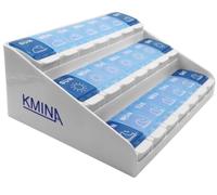 KMINA Pastillero Semanal 3 Tomas Grande Inglés, Organizador Medicamentos | Plástico sin BPA, Apertura con Botón, Mañana Tarde y Noche, Para Personas Mayores, Fabricado en España, Patentado