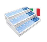 KMINA Pastillero Semanal 3 Tomas Grande Italiano, Organizador Medicamentos | Plástico sin BPA, Apertura con Botón, Mañana Tarde y Noche, Para Personas Mayores, Fabricado en España, Patentado