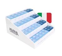 KMINA Pastillero Semanal 4 Tomas Grande Italiano, Organizador Pastillas | Dosificador de Medicamentos, Plástico sin BPA, Apertura con Botón, Personas Mayores, Mañana Tarde Noche Madrugada, Patentado