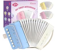 Kmise Acordeón para niños de 10 teclas, mini instrumento musical de acordeón para niños pequeños principiantes, acordeón ligero de 7 teclas y 3 graves para regalo de niños, acordeones azules para