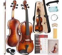 Kmise Juego completo de violín 4/4, violines de ébano de alta densidad, violín acústico brillante para adultos, principiantes, estudiantes con estuche de violín, cuerdas, kit de arco, soporte para