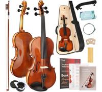 Kmise Juego completo de violín 4/4, violines de ébano de alta densidad, violín acústico brillante para adultos, principiantes, estudiantes, con estuche de violín, colofonia, cuerdas, arco, reposamanos