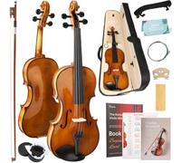 Kmise Juego completo de violín 4/4, violines de ébano de alta densidad, violín acústico brillante para adultos, principiantes, estudiantes, con estuche de violín, colofonia, cuerdas, arco, reposamanos