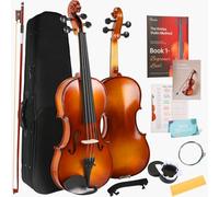 Kmise Kit de iniciación de violín de tamaño completo 4/4 aprobado por maestros para adultos, principiantes, estudiantes, violines acústicos de ébano de alta densidad, paquete de violín con funda, arco