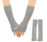 KMKANPO 1 Pares mitones mujer,guantes para correr,Muñeca Larga Guantes de Mitad sin Dedos,guantes sin dedos mujer,Guantes de Invierno,Mitones de punto caliente,para Hombres y Mujeres(Gris)