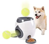 KMOCEPLY Lanzador automático de pelotas para perros, máquina lanzadora de pelotas para mascotas con bandeja plana de alimentación, máquina de pelotas de tenis para perros con 2 bolas, juguetes