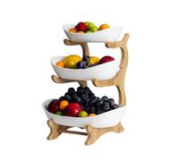 KMQRDZi Cuenco triple para frutas, frutero que ahorra espacio, cuenco para aperitivos, fruta, fruta, hogar, soporte de madera, cuenco de almacenamiento para verduras, frutas y aperitivos (blanco,