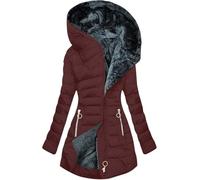 Kmrlofiy Abrigo Parka Invierno Mujer Forro Polar Termica de Cremallera Largo con Capucha Acolchado Cálido a Prueba de Viento Chaqueta Invierno para Mujer Gruesa Abrigos Agua (Rojo, M)