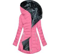 Kmrlofiy Abrigo Parka Invierno Mujer Forro Polar Termica de Cremallera Largo con Capucha Acolchado Cálido a Prueba de Viento Chaqueta Invierno para Mujer Gruesa Abrigos Agua (Rosa, L)