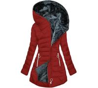 Kmrlofiy Abrigo Parka Invierno Mujer Forro Polar Termica de Cremallera Largo con Capucha Acolchado Cálido a Prueba de Viento Chaqueta Invierno para Mujer Gruesa Abrigos Agua (Rojo 3, L)