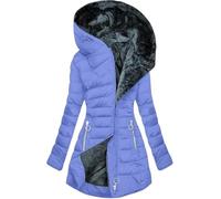 Kmrlofiy Abrigo Parka Invierno Mujer Forro Polar Termica de Cremallera Largo con Capucha Acolchado Cálido a Prueba de Viento Chaqueta Invierno para Mujer Gruesa Abrigos Agua (Azul 3, L)