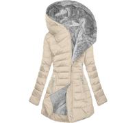 Kmrlofiy Abrigo Parka Invierno Mujer Forro Polar Termica de Cremallera Largo con Capucha Acolchado Cálido a Prueba de Viento Chaqueta Invierno para Mujer Gruesa Abrigos Agua (Beige, L)