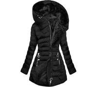 Kmrlofiy Abrigo Parka Invierno Mujer Forro Polar Termica de Cremallera Largo con Capucha Acolchado Cálido a Prueba de Viento Chaqueta Invierno para Mujer Gruesa Abrigos Agua (Negro, L)