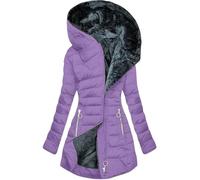 Kmrlofiy Abrigo Parka Invierno Mujer Forro Polar Termica de Cremallera Largo con Capucha Acolchado Cálido a Prueba de Viento Chaqueta Invierno para Mujer Gruesa Abrigos Agua (Lila 2, S)