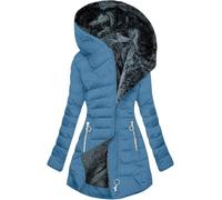 Kmrlofiy Abrigo Parka Invierno Mujer Forro Polar Termica de Cremallera Largo con Capucha Acolchado Cálido a Prueba de Viento Chaqueta Invierno para Mujer Gruesa Abrigos Agua (Azul, L)