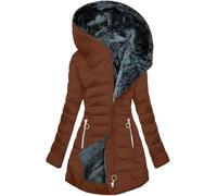 Kmrlofiy Abrigo Parka Invierno Mujer Forro Polar Termica de Cremallera Largo con Capucha Acolchado Cálido a Prueba de Viento Chaqueta Invierno para Mujer Gruesa Abrigos Agua (Marrón, XL)