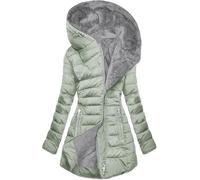 Kmrlofiy Abrigo Parka Invierno Mujer Forro Polar Termica de Cremallera Largo con Capucha Acolchado Cálido a Prueba de Viento Chaqueta Invierno para Mujer Gruesa Abrigos Agua (Verde menta, M)