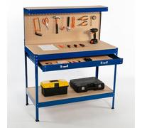 KMS FoxHunter - nuevo azul acero garaje caja de herramientas caja de herramientas banco de trabajo banco de almacenamiento con cajones Pegboard y 12 pinzas estante estación de DIY taller