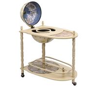 KMUNGDWG Balda de globo terráqueo con ruedas, minibar de madera de eucalipto verde con mapa náutico y decoración renacentista, mesa alargada y estante para botellas y vasos