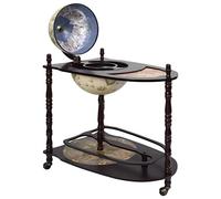 KMUNGDWG Balda de globo terráqueo de madera de eucalipto, minibar verde de pie con ruedas, globo terráqueo abierto con mesa extendida y estante de almacenamiento, decorado con tarjeta náutica antigua
