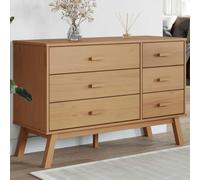 KMUNGDWG Cajonera Olden de madera maciza de pino con 6 cajones, aparador de estilo escandinavo con patas de madera, ideal como armario auxiliar para un almacenamiento ordenado