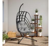 KMUNGDWG Silla colgante con soporte de acero antracita, silla colgante en forma de huevo con estructura de acero, cojín acolchado grueso extraíble con funda lavable, diseño de columpio para relajarse