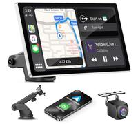 KMUTZY Portátil Radio Coche, Pantalla Carplay para A-pple CarPlay y Android Auto, 9 Pulgadas Táctil Pantalla con cámara retrovisora, Soporta Manos Libres/FM/Mirror Link/AUX con Navegación GPS