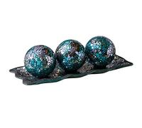 KMwares Bandeja decorativa de cristal de mosaico de 12.4 pulgadas con 3 esferas decorativas de 3 pulgadas, decoración de esfera para sala de estar o comedor, mesa de café, mantel, centro de mesa
