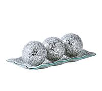 KMWARES Bandeja Decorativa de Vidrio de Mosaico de 12.4 Pulgadas con 3 Bolas Decorativas de 3 Pulgadas, decoración de Esfera para Sala de Estar o Mesa de Comedor, Mesa de café, Centro de Mesa (Plata)
