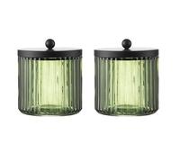 KMWARES Juego de 2 dispensadores de vidrio para bolas de algodón, hisopos, almohadillas redondas, púas de hilo dental, organización de almacenamiento de recipiente de baño y organizador de maquillaje