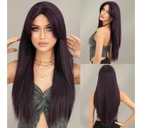 KMXNSJZS Peluca de Moda para Mujer, Larga y Lisa, Color Ceniza. Peluca para Mujer, Uso Diario, Fiesta, Rubia degradada, con división Media, Densidad 150, Color Morado Oscuro.