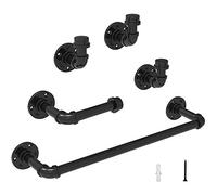 Knadgbft Juego de toallero de baño de tubo industrial, kit de toallero negro rústico montado en la pared, accesorios de baño