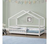 Knätten Cama Infantil con Diseño de Casa y Barandilla Abatible, de Madera de