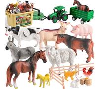 KNASON Juguetes Animales de Granja para Niños,Juego de Granja Juguete de 23 Piezas con Realistas Figuras Animales,Tractor Juguete y Valla,Educativo Juego para Niños de 3 4 5 Años