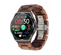 Knauermann PRO 3 (2024) Negro - Reloj sanitario smartwatch con función telefónica - ECG + HRV y función SOS - Pantalla AMOLED BT Bluetooth - Apnea del sueño - Correa de madera auténtica marrón oscuro,