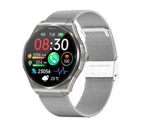 Knauermann Pro 3 (2024) Plata - Reloj de Salud Smartwatch con función de telefonía - Función ECG + HRV y SOS - Pantalla AMOLED - BT Bluetooth - Apnea del Sueño - Banda Milanesa Negro, 14-24, Redondo,