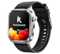Knauermann Pro 4 (2026) Reloj de Salud ECG Cuadrado Plateado con presión Arterial, medición de Pulso y oxígeno en Sangre, función del teléfono, análisis del sueño, IP67, 46 mm, Silicona Negra