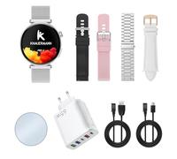 Knauermann Pro 4 Mini (2026) Redondo Plateado - ECG Reloj Sanitario presión Arterial, Pulso y oxígeno en Sangre, análisis del sueño, teléfono, IP67, Paquete Premium