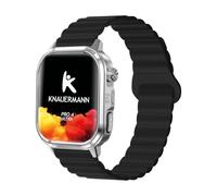Knauermann - Pro 4 Ultra - Plateado, Cuadrado, Banda de Silicona Negra con función de Llamada y SOS. - Función de teléfono, Pulso, presión Arterial, HRV, análisis del sueño - para Hombre y Mujer