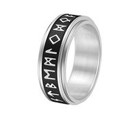 KnBoB - Anillo giratorio antiestrés, anillo para hombre, de acero inoxidable, 8 mm, vikingo luminoso, giratorio, negro/oro/plata, 65, Acero inoxidable, Ninguna piedra preciosa